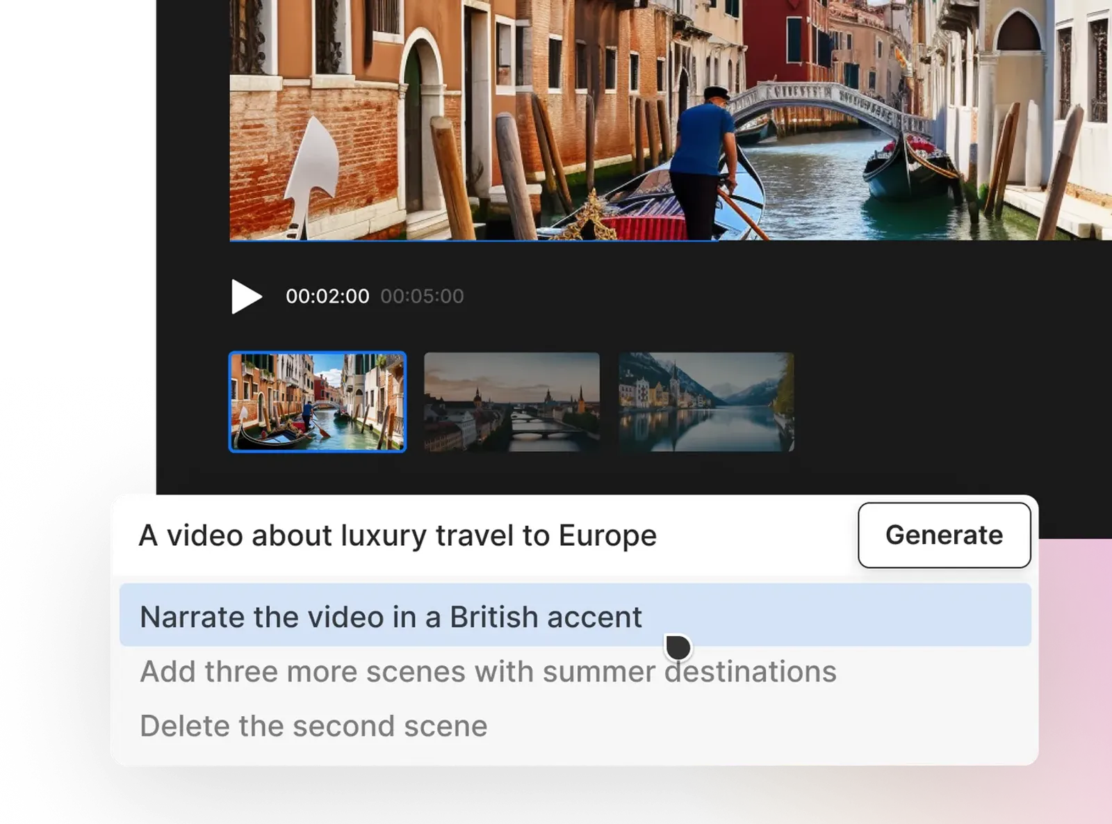Luxury travel video creation interface